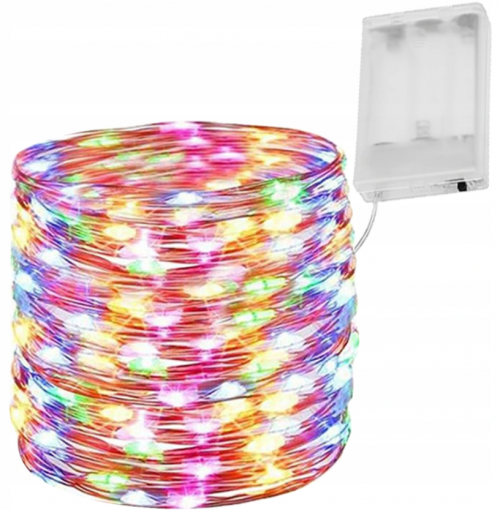 Vánoční světelný řetěz na baterie 100 LED barevný - 10 m