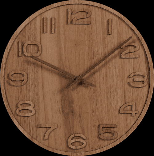 Dřevěné hodiny s vystouplými čísly a dřevěnými ručičkami. U ručiček  je nutná vlastní montáž dle přiloženého návodu. V balení je jeden pár dřevěných  ručiček E01.3943 3D Wood - E01.3943