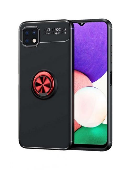 Kryt TopQ Samsung A22 5G silikon černý s červeným prstenem 65448