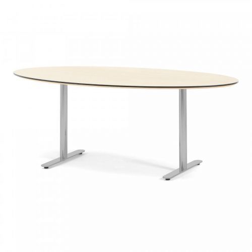 Jednací stůl Stella, oválný, 1900x1000 mm, HPL, bříza, hliníkový lak
