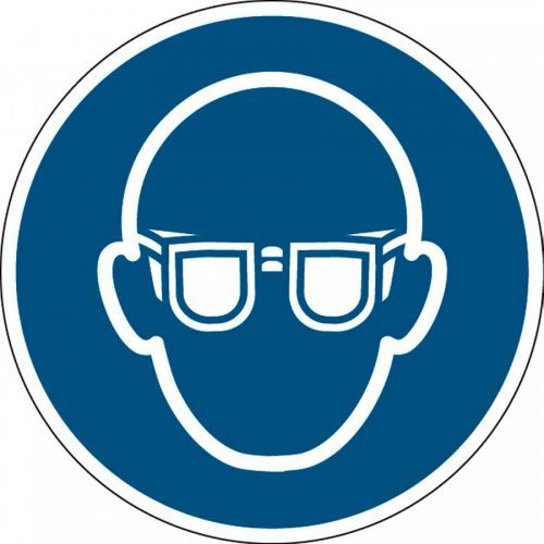 Používej ochranné brýle - značka, PES, samolepicí, Ø 200 mm