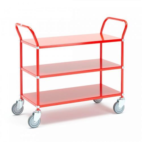 Kovový policový vozík, 3 police, červený