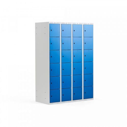 Šatní skříňka, 4 sekce, 24 boxů, 1970x1200x550 mm, šedá/modrá