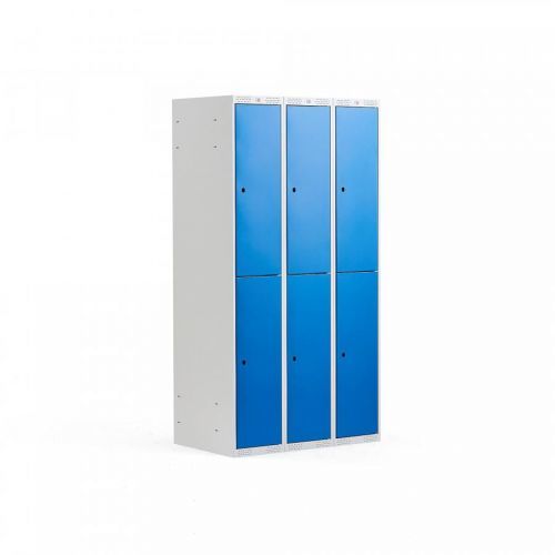 Šatní skříňka, 3 sekce, 6 boxů, 1740x900x550 mm, šedá/modrá