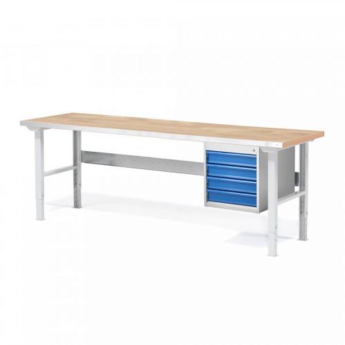 Dílenský stůl Solid, 750 kg, 2000x800 mm, dubový povrch, 4 zásuvky