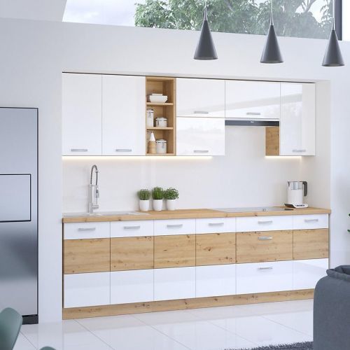 Kuchyňská linka Artisan 260cm Bílá Lesk Bez Pracovní Deskou