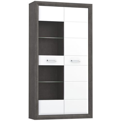 Vitrína 103 cm Lenox Bílý Lesk/Beton