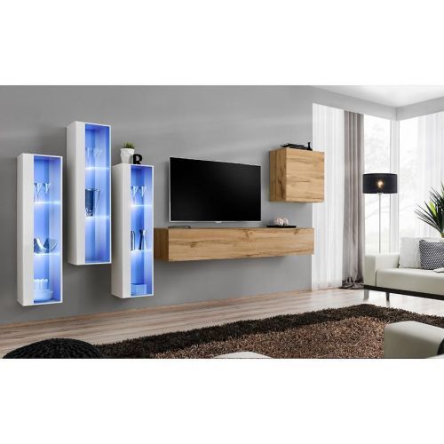 Obývací Stěna Switch Sklo+Led Xiii Bílý/Wotan