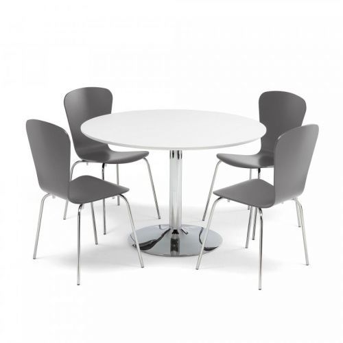 Jídelní set: 1 stůl Ø1100 mm, bílá, chrom + 4 antracitové židle