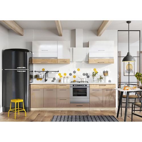 Kuchyňská linka Mocca 260cm Macate/Bílá Lesk Bez Pracovní Deskou