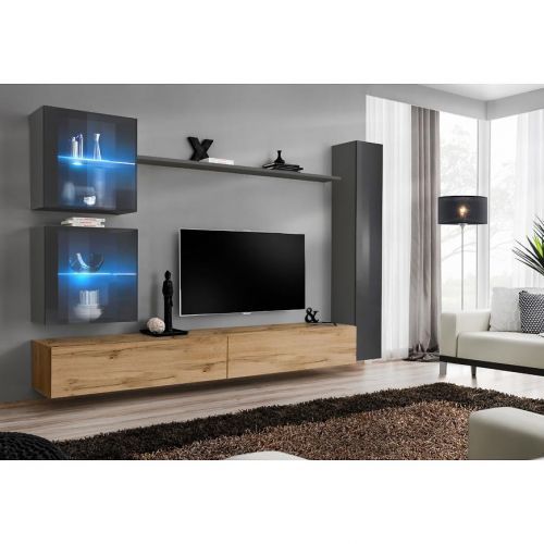 Obývací Stěna Switch XVIII Sklo + LED Grafit/Wotan