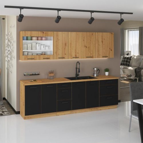 Kuchyňská linka Modena 260cm Černý / Dub Artisan