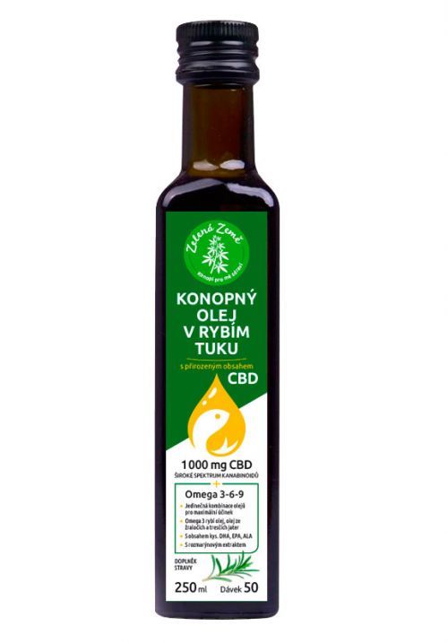 Zelená Země Konopný olej v rybím tuku s CBD, 250 ml