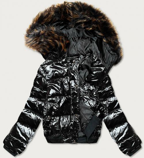Černá lesklá dámská bunda s kapucí (739ART) - XL (42) - černá