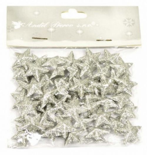 Hvězdičky s glitry 50ks stříbrné, 2cm