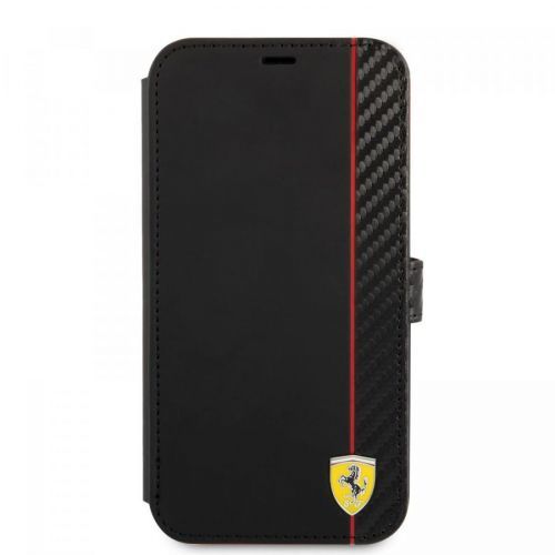 Flipové pouzdro na Apple iPhone 13 mini, Ferrari Smooth and Carbon FESAXFLBKP13SBK, černá