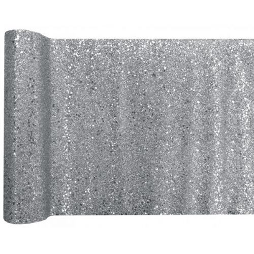ŠERPA stolová s glitry stříbrná 28cm 1ks