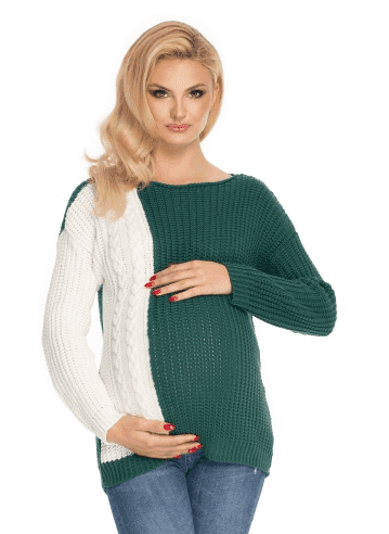 Be MaaMaa Be MaaMaa Těhotenský svetr, pletený vzor - zelená/bílá