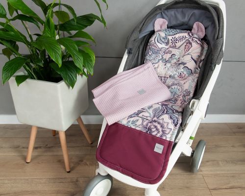 Baby Nellys Baby Nellys 2-dílná sada do kočárku + dečka, Vafel + bavlna PREMIUM, Květy - retro