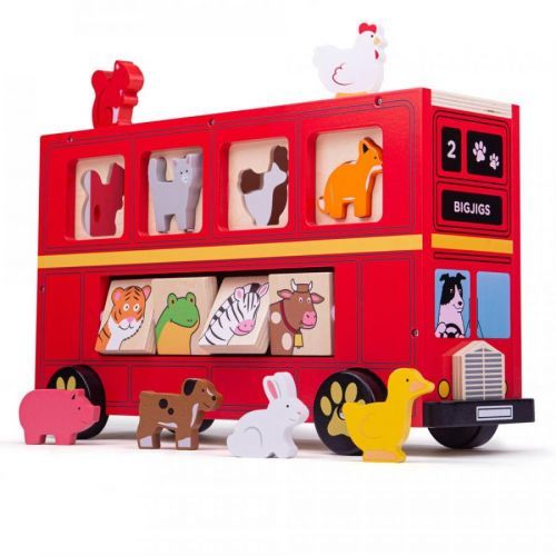 Dřevěná motorická hračka - Bigjigs Toys - Autobus se zvířátky