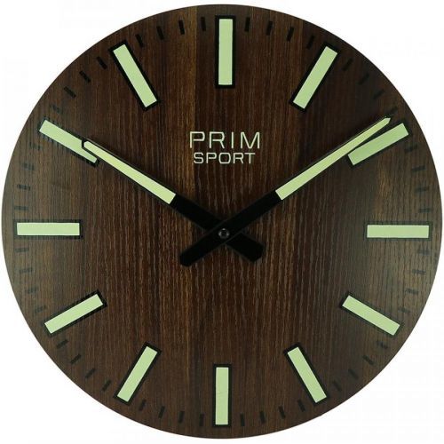 Nástěnné dřevěné hodiny PRIM Luminescent Sport II mají dýhovaný vzor a velmi výrazné sportovní indexy. Hodiny jsou vyrobeny z MDF. Nejen indexy, ale i ručičky a logo jsou potaženy lumin Nástěnné hodiny PRIM Luminescent Sport II