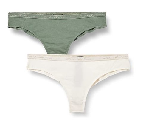 Dámské brazilské kalhotky 2 pack 163337 1A223 - 75910 - zelená/bílá - Emporio Armani - XS - zelená a bílá