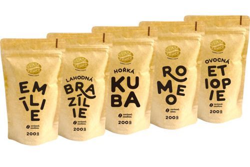 Káva Zlaté Zrnko - Poznej nejprodávanější 1000g (Emílie, Brazílie, Kuba, Romeo, Etiópie) MLETÁ: Mletí na moku, filtr, aeropress, frenchpress (hrubé)