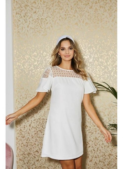 Bílé mini šaty rovného střihu s krajkou