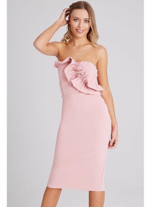 Růžové šaty s volánkovou aplikací
