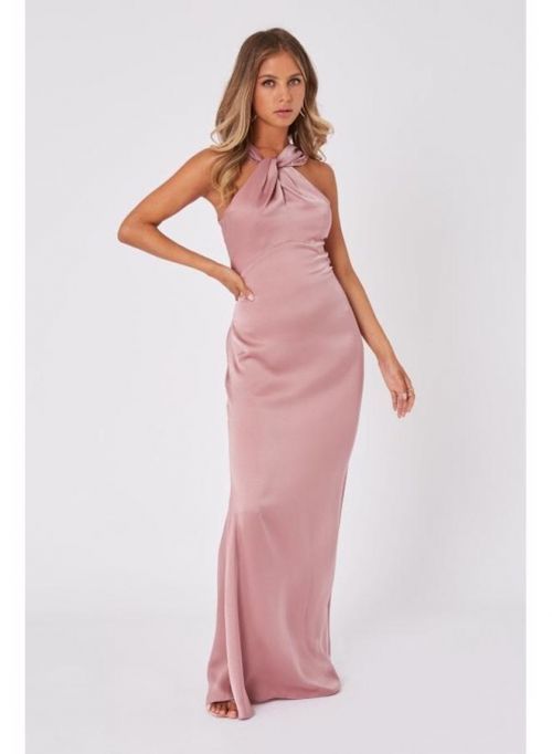 Růžové saténové maxi šaty