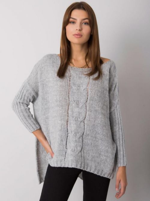 SVĚTLE ŠEDÝ DÁMSKÝ PLETENÝ SVETR TW-SW-BI-559.45-GRAY Velikost: ONE SIZE