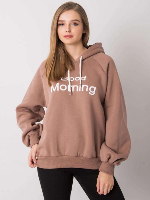 HNĚDÁ MIKINA S NÁPISEM A KAPUCÍ -EM-BL-651/1.21X-LIGHT BROWN Velikost: S/M