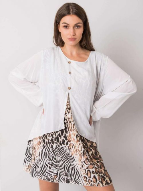 BÍLÉ VOLNÉ ŠATY SE ZVÍŘECÍM VZOREM -DHJ-SK-21451.50-WHITE Velikost: ONE SIZE