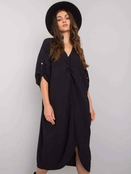 ČERNÉ MIDI ŠATY -DHJ-SK-20148.20-BLACK Velikost: ONE SIZE