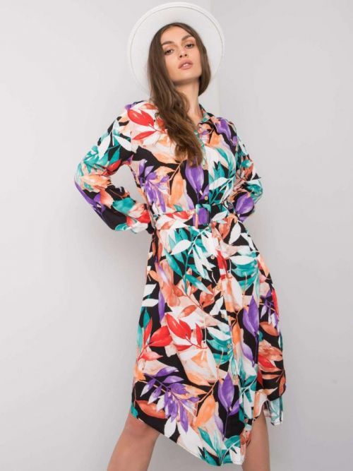 ČERNÉ DÁMSKÉ ŠATY S POTISKEM LISTŮ EM-SK-003N-4.26-BLACK Velikost: S/M