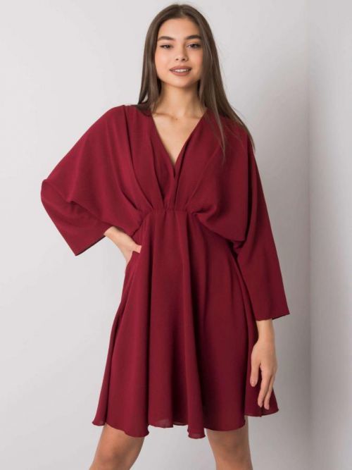 BORDÓ DÁMSKÉ VOLNÉ ŠATY S ŘASENÍM DHJ-SK-11981B.19-BORDO Velikost: ONE SIZE
