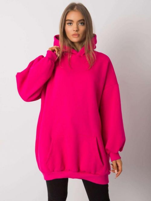 RŮŽOVÁ DÁMSKÁ DLOUHÁ MIKINA S KAPSOU RV-BL-6990.25X-FUCHSIA Velikost: S/M