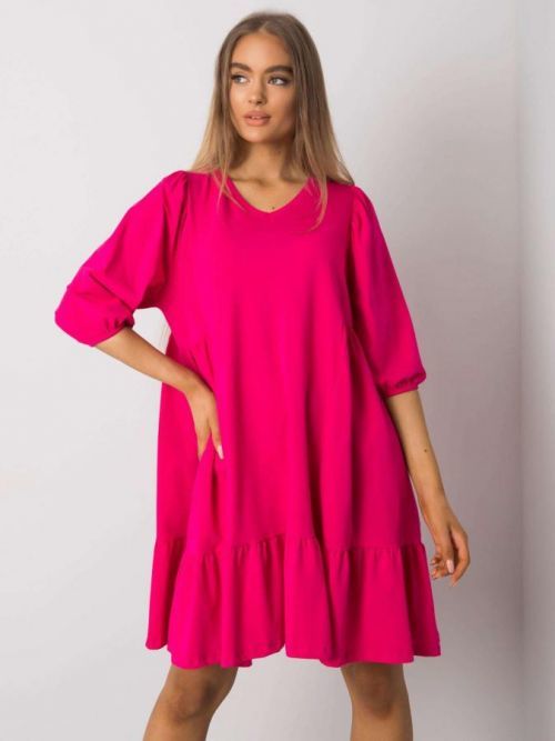 RŮŽOVÉ DÁMSKÉ VOLNÉ ŠATY RV-SK-7248.09P-FUCHSIA Velikost: S/M