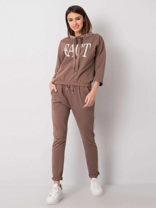 TMAVĚ BÉŽOVÁ DÁMSKÁ TEPLÁKOVÁ SOUPRAVA FACT -RV-KMPL-6421.06-DARK BEIGE Velikost: S/M