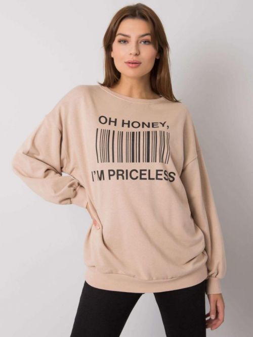 SVĚTLE BÉŽOVÁ MIKINA S POTISKEM EM-BL-536/1U.84P-BEIGE Velikost: ONE SIZE