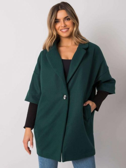 TMAVĚ ZELENÝ VOLNÝ KABÁT -CHA-PL-0409.30X-DARK GREEN Velikost: S/M