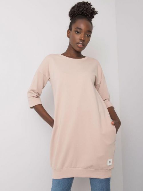 BÉŽOVÁ DLOUHÁ MIKINA S KAPSAMI RV-BL-6941.39P-BEIGE Velikost: S/M