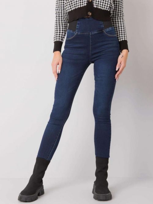 TMAVĚ MODRÉ DÁMSKÉ DŽÍNY S ELASTICKÝM PASEM NM-SP-L75.70-BLUE Velikost: XS