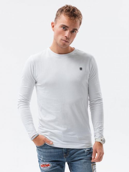 Ombre Clothing Pánské basic tričko s dlouhým rukávem Veit bílá L135