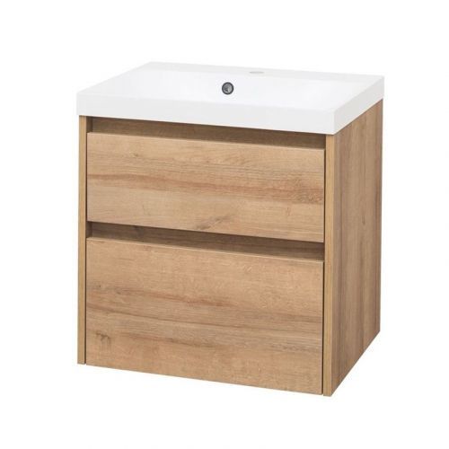 MEREO Opto, koupelnová skříňka, umyvadlo z litého mramoru, dub, 2 zásuvky, 610x580x458 mm CN920M