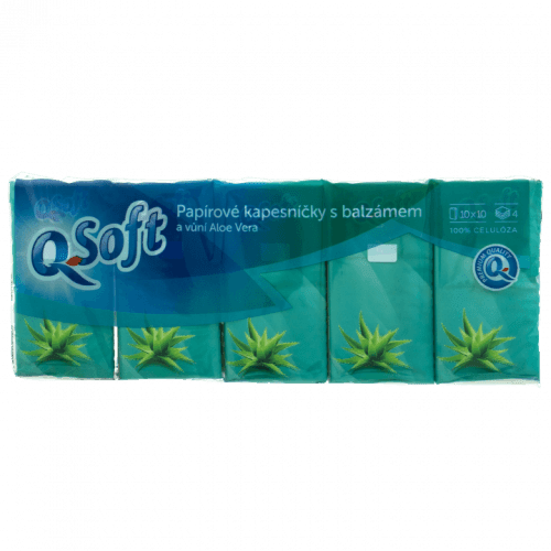 Q-Soft Papírové kapesníčky s balzámem a vůní Aloe Vera 4-vrstvé 10x10ks