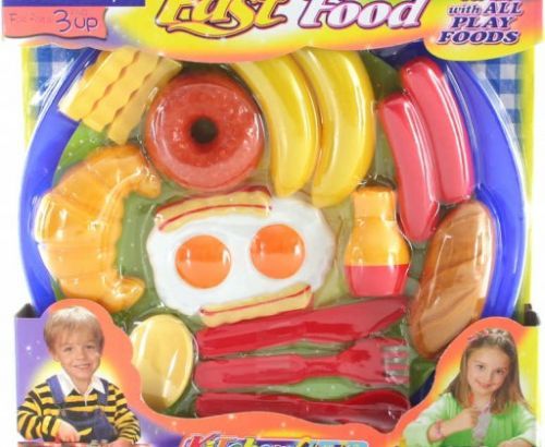 Fast Food Jídlo dětské makety potravin set s talířem a příbory plast