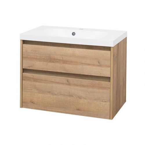 MEREO Opto, koupelnová skříňka, umyvadlo litý mramor, dub, 2 zásuvky, 810x580x458 mm CN921M