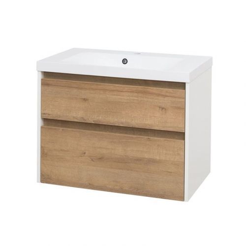 MEREO Opto, koupelnová skříňka, umyvadlo z litého mramoru, bílá/dub, 2 zásuvky, 810x580x458 mm CN931M