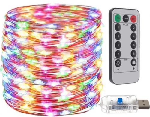 Světelný řetěz USB 300 LED barevný 30 m, dálkové ovládání